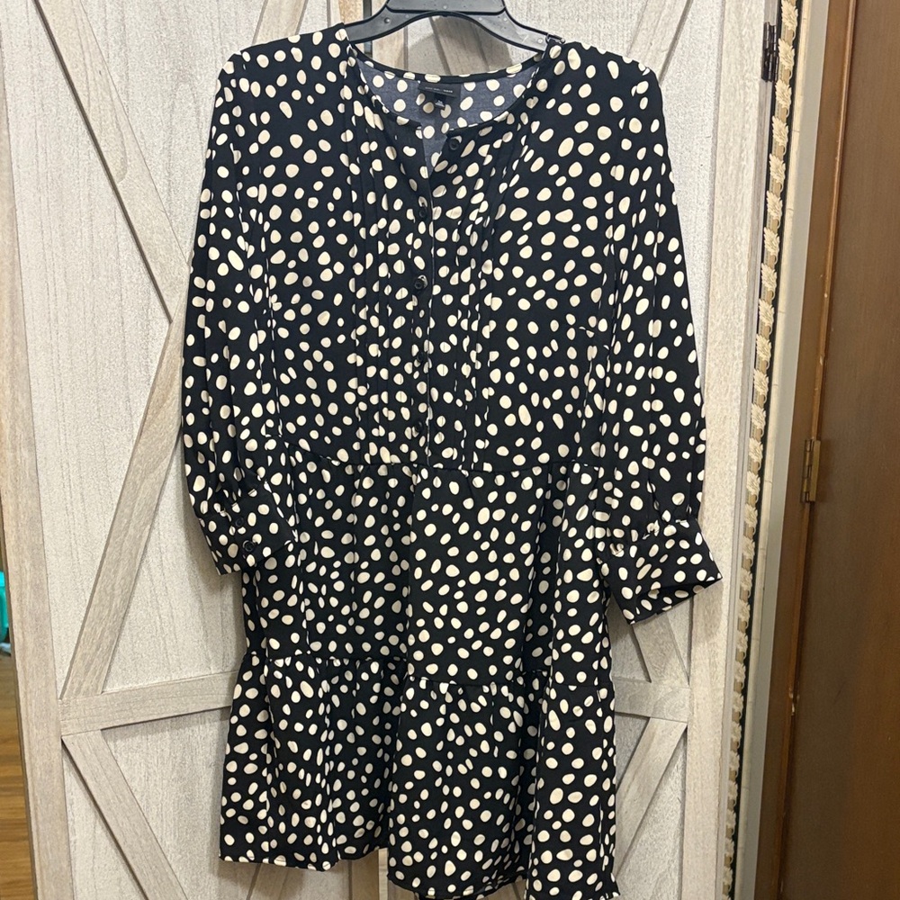Who What Wear Navy and Cream Polka Dot Dress